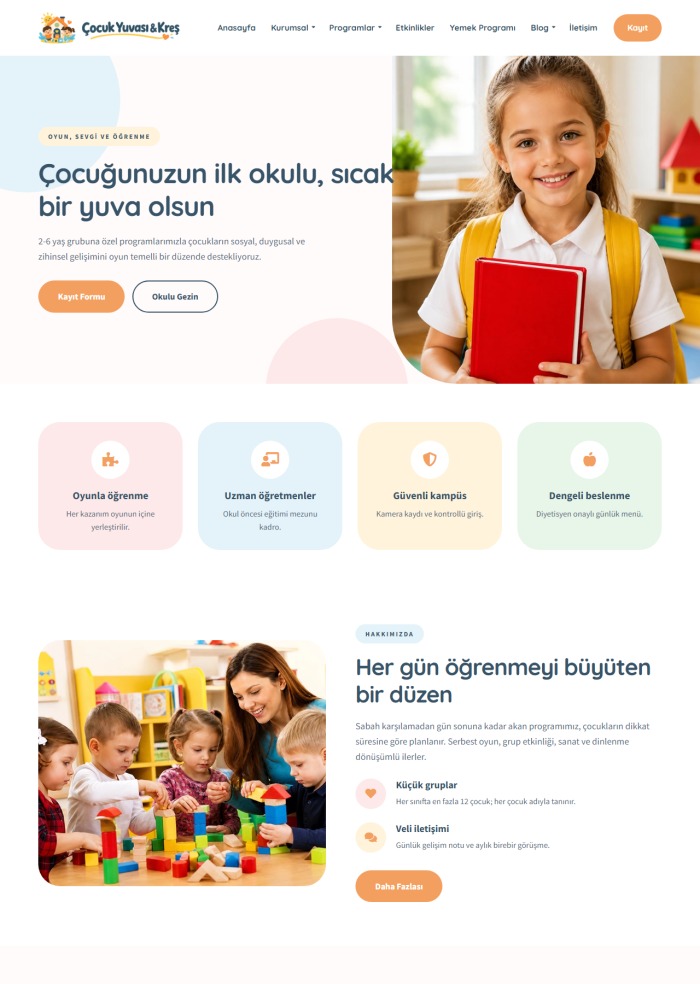 Çocuk Yuvası & Kreş – Eğitim sitesi teması