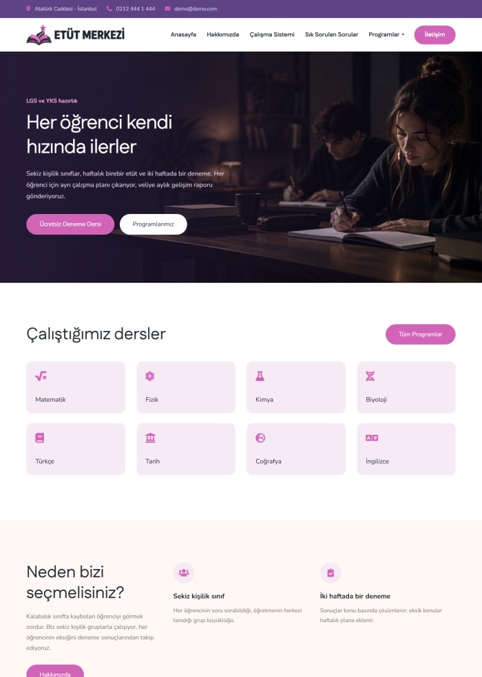 Etüt Merkezi – Eğitim sitesi teması