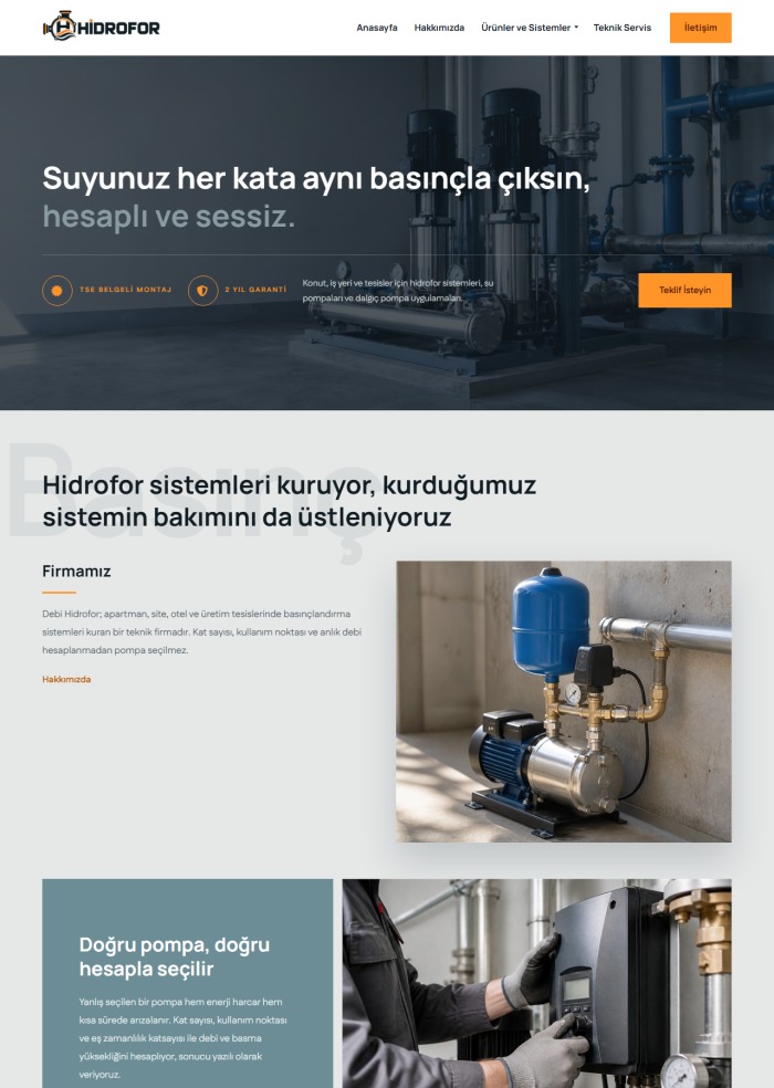 Hidrofor – hazır site teması