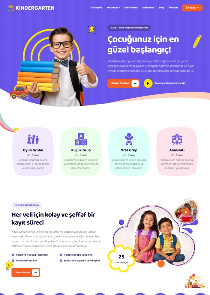 Kindergarten – hazır site teması