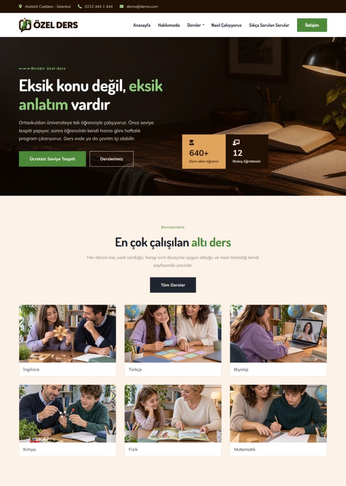 Özel Ders – Eğitim sitesi teması