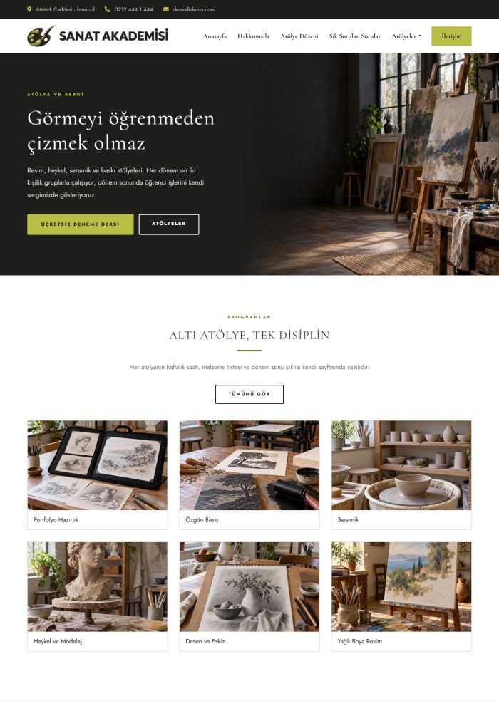 Sanat Akademisi – Eğitim sitesi teması
