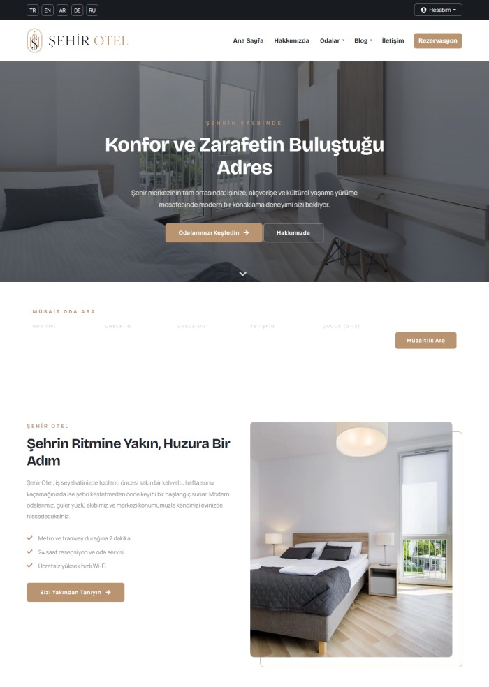 Şehir Otel – hazır site teması
