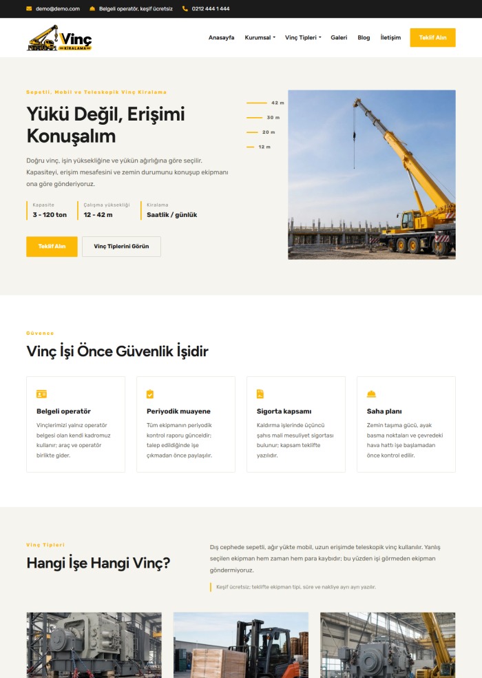 Vinç Kiralama – Yapı ve İnşaat sitesi teması